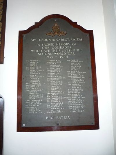 Memorial 51st (London) Heavy Anti-Aircraft Regiment