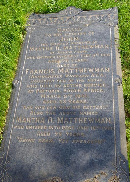 Herdenkingstekst Francis Matthewman