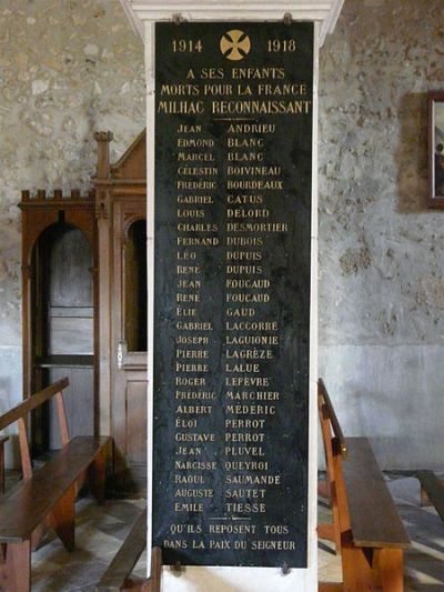 Oorlogsmonument Kerk Milhac-d'Auberoche