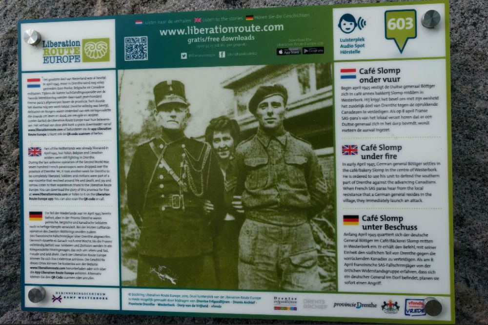 Liberation Route Marker 603: Café Slomp under fire #3