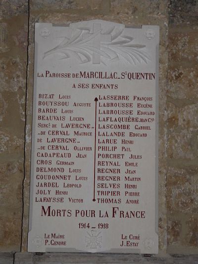 Oorlogsmonument Kerk Marcillac-Saint-Quentin #1