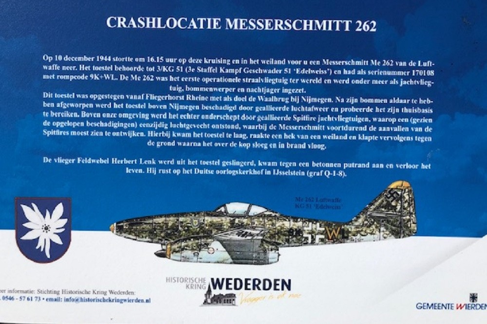 Crashlocatie Messcherschmitt 262 Voorbroekseweg Wierden #3