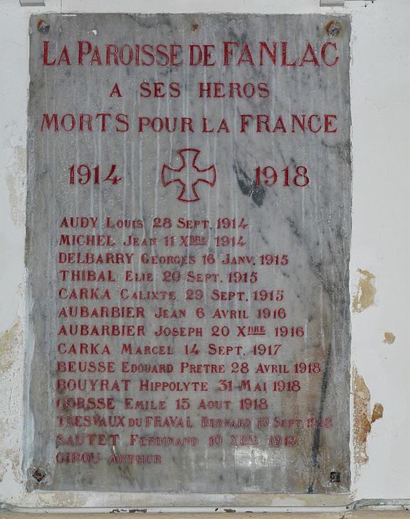 World War I Memorial Parish of Fanlac