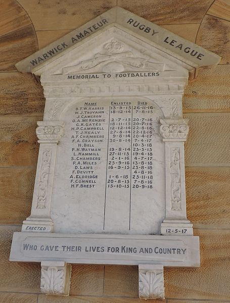 Oorlogsmonument Warwick Amateur Rugby League