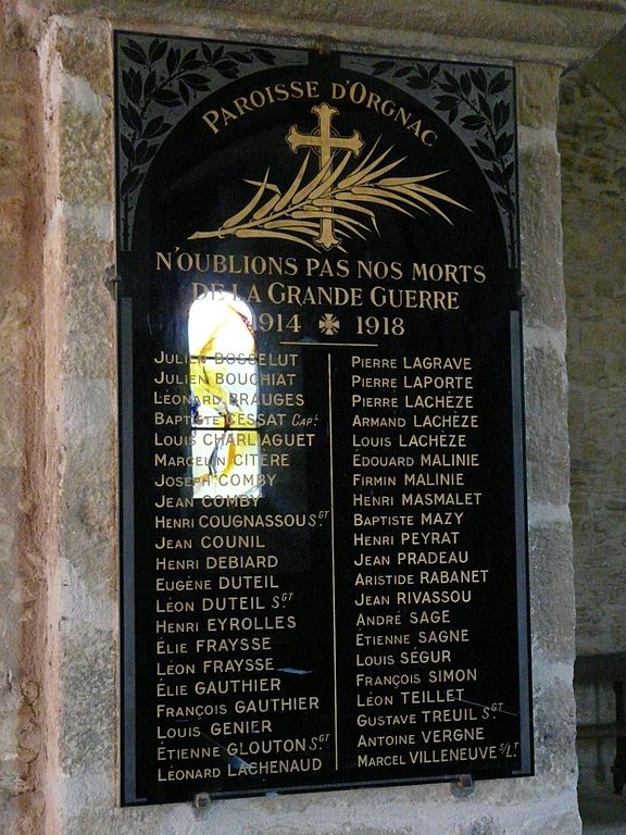 World War I Memorial Parish of Orgnac