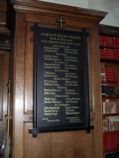 Roll of Honour St. Benet Welsh Church