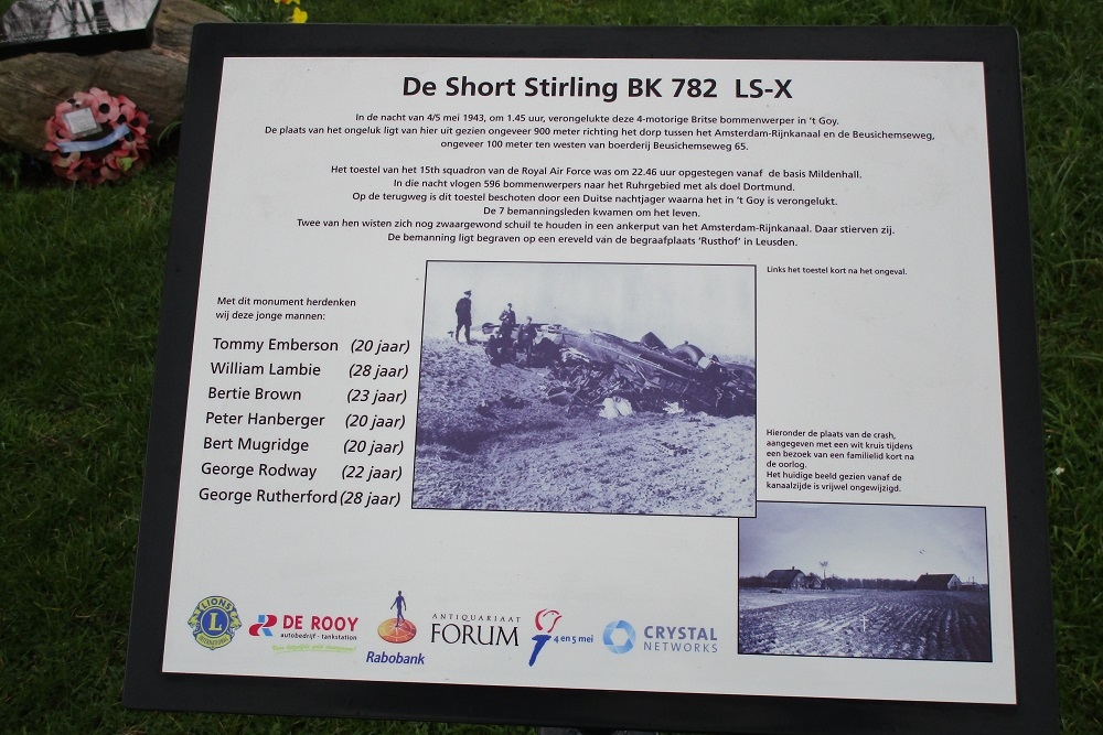 Gedenksteen Short Stirling BK 782 #2