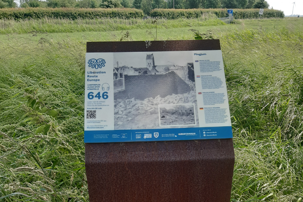 Liberation Route Marker 646: Pingjum in Ruins