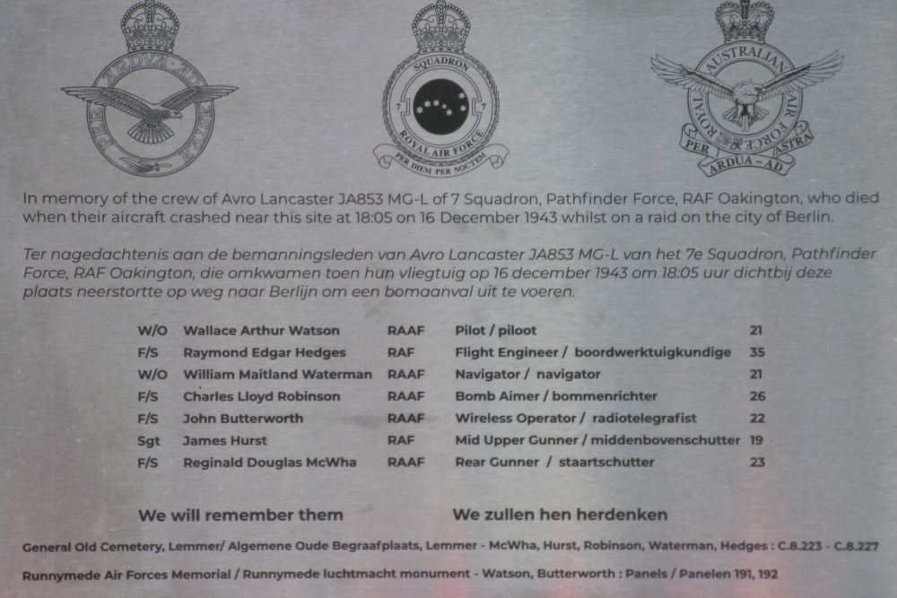 Crashlocatie Avro Lancaster Mk III JA853 MG-L  #4