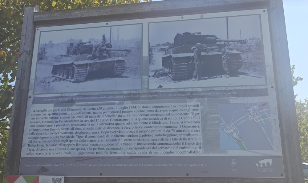Informatiebord: Uitschakeling Tigertank door Shermantank Cecina #1