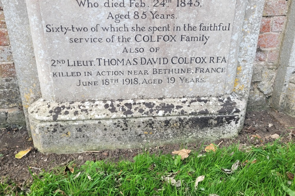 Gedenkteken 2nd Lieut. T.D. Colfox Bridport