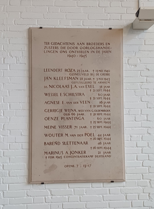 Gedenkteken omgekomen Gemeenteleden Vredebergkerk Oosterbeek 