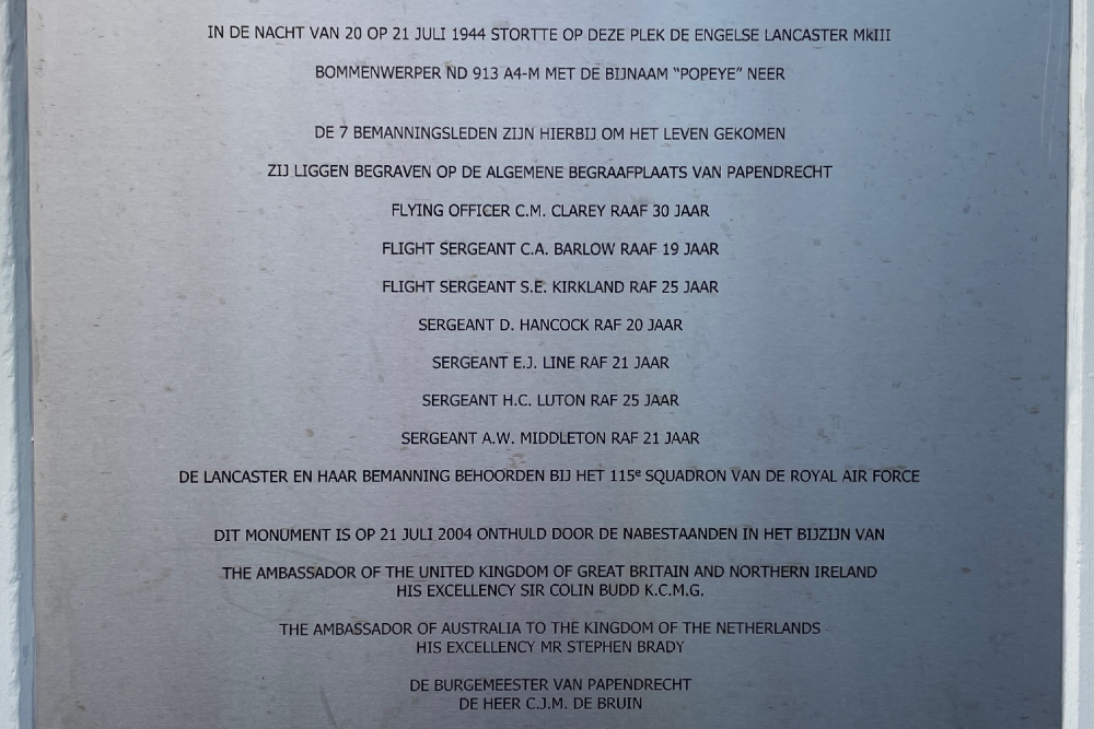 Crashlocatie Avro Lancaster Mk III MD913 'Popeye'  #7