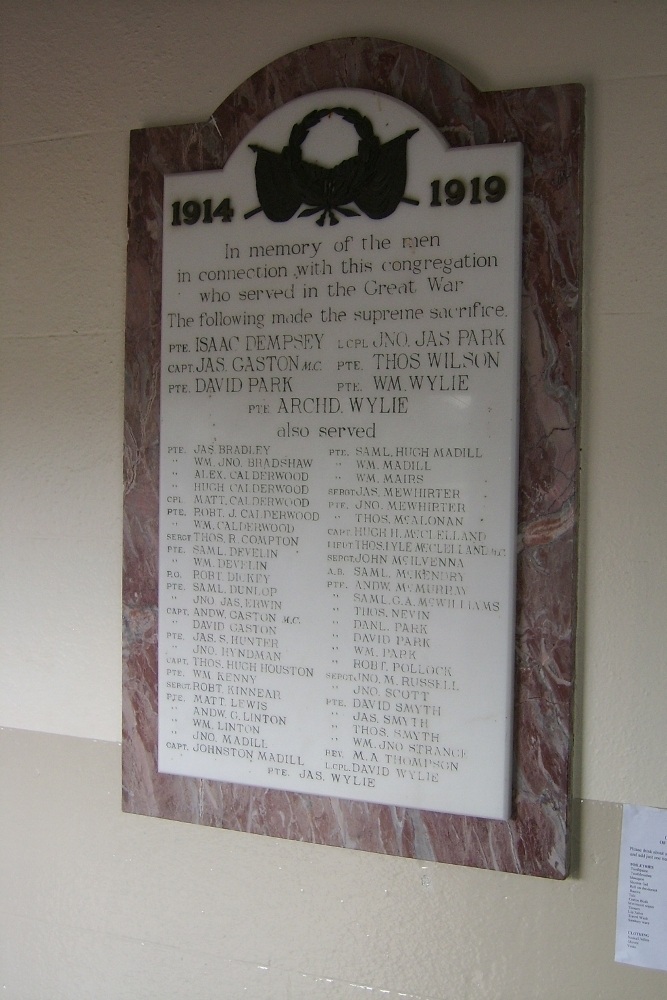 World War I Memorial Killymurris Presbyterian Church #1
