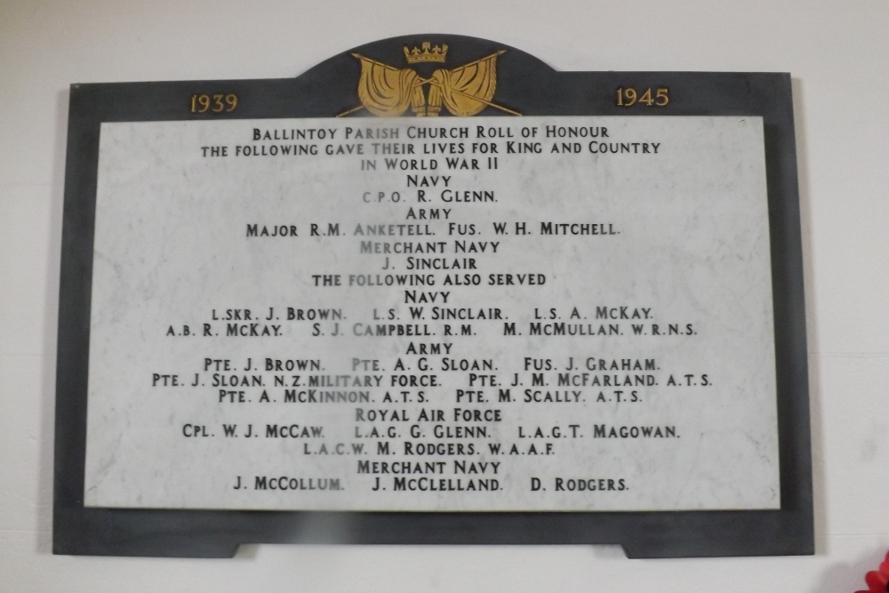 World War II Memorial Ballintoy Parish Church