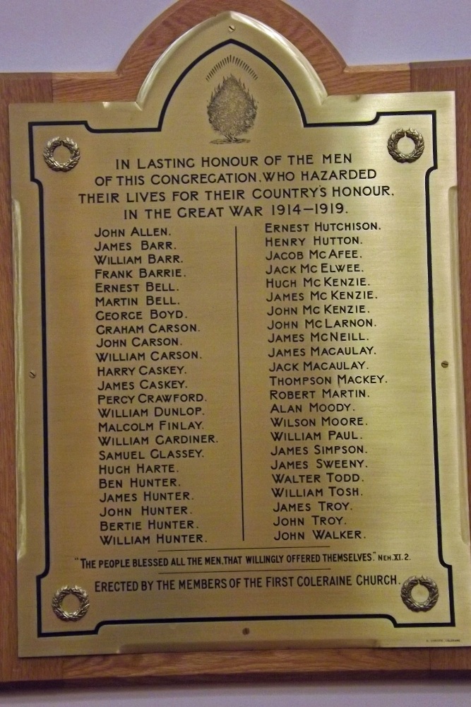 Roll of Honour First Presbyterian Church