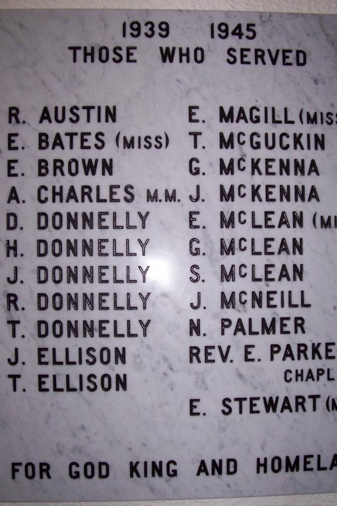 WW2 Roll of Honour Desertmartin Parish Church