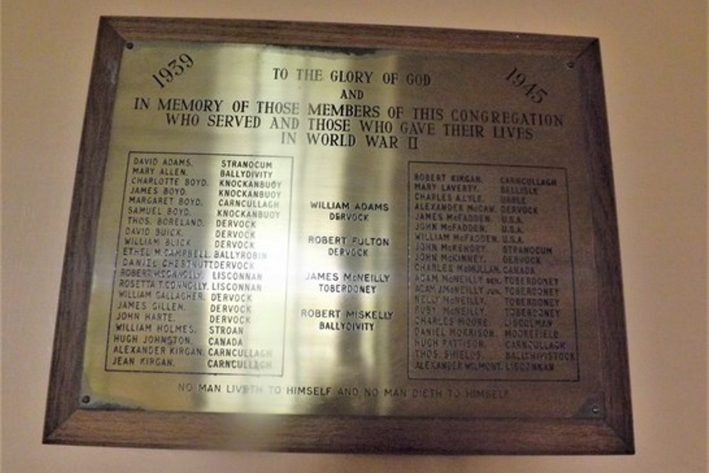 World War II Memorial Dervock Presbyterian Church