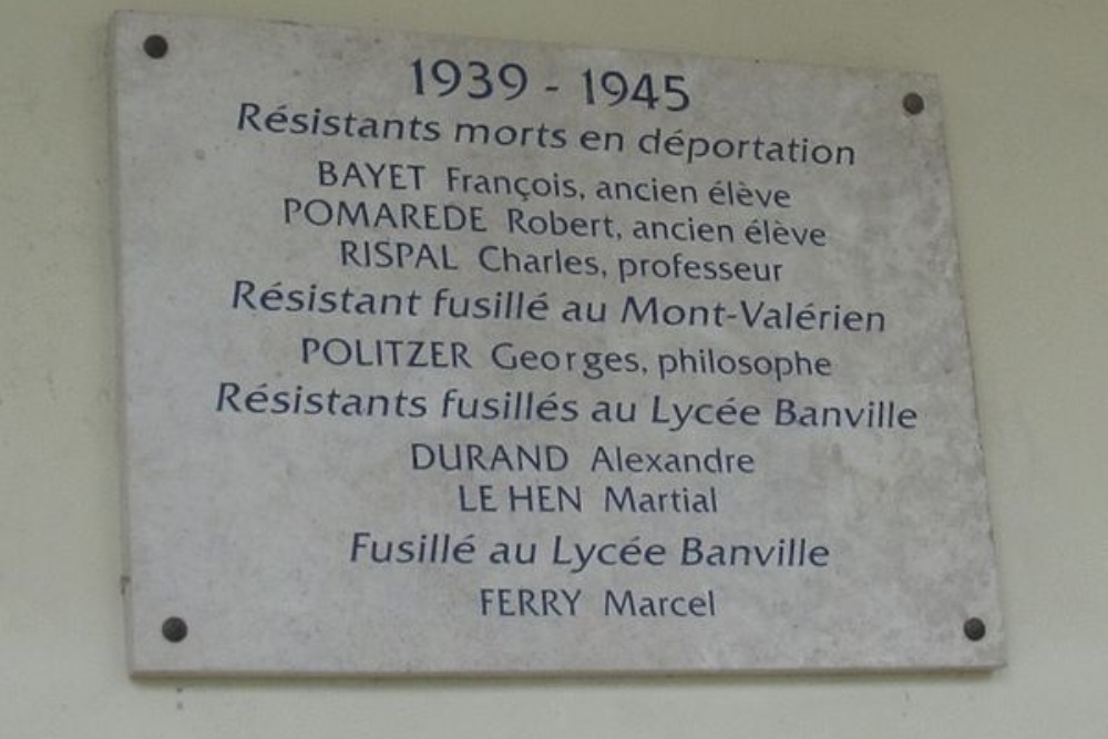 Memorial Killed Resistance Fighters Lyce Thodore-de-Banville #1