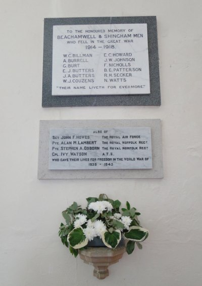 Oorlogsmonument St. Mary the Virgin Church Beachamwell #1