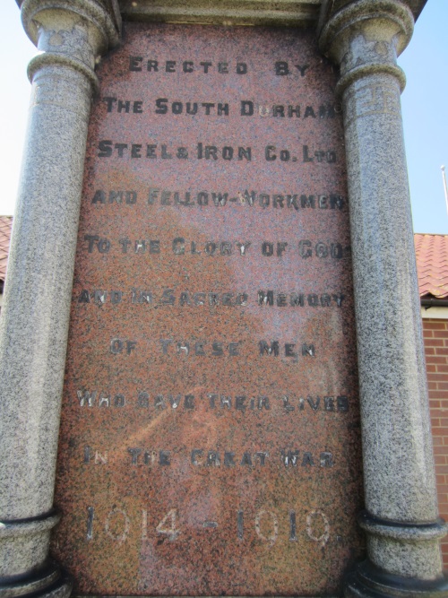 Oorlogsmonument South Durham Steel and Iron Co Hartlepool #3
