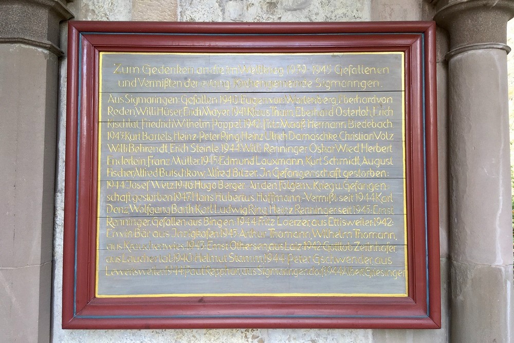 Plaques For The Fallen In The First And Second World War Sigmaringen #2