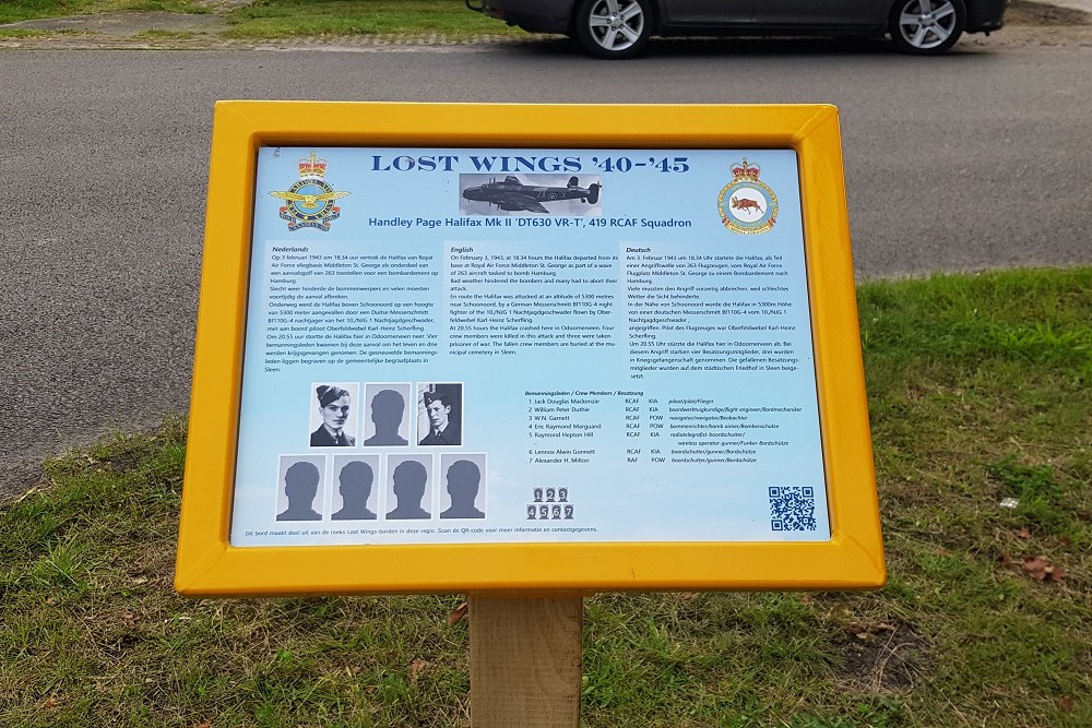 Memorial Sign Crash Location Halifax Mk II ‘DT630 VR-T’ 419 RCAF Squadron #1