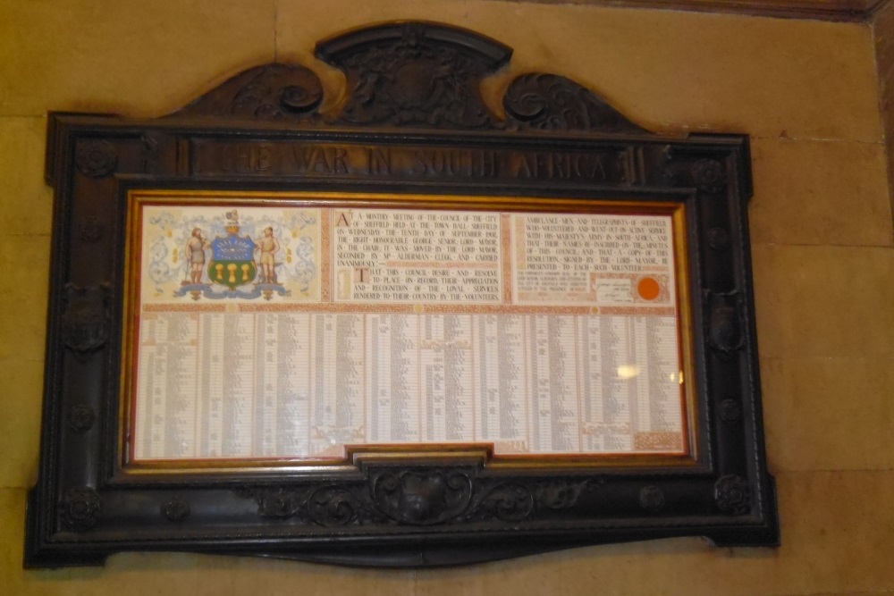 Boer War Roll of Honour Sheffield