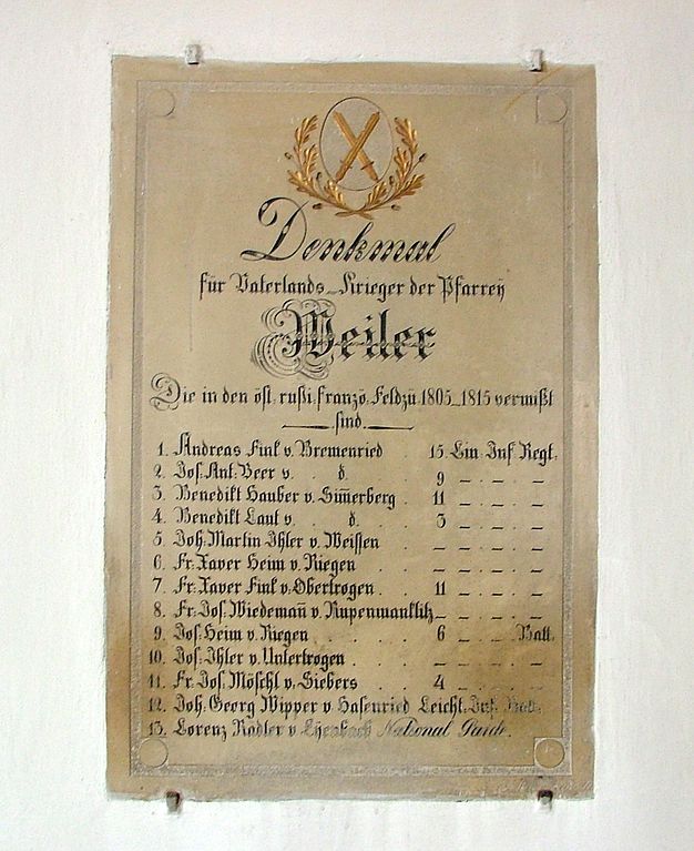 Gedenkteken Vermisten 1805-1815 Weiler