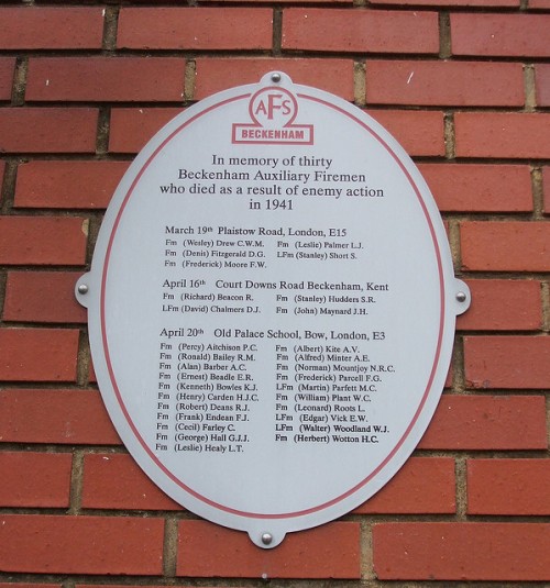 Memorial Killed Firemen Beckenham Fire Station #1