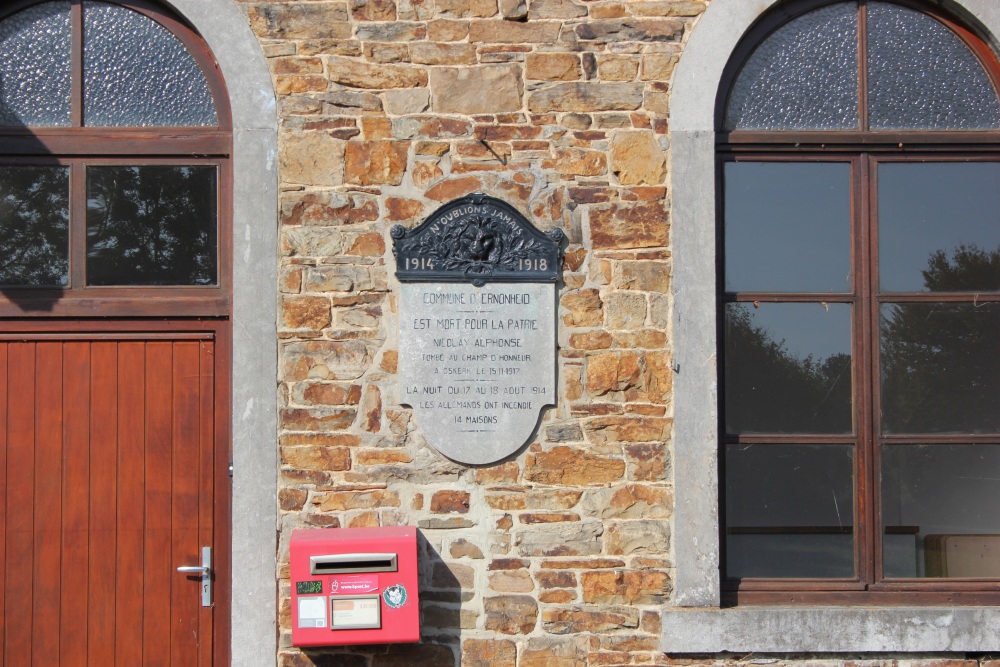 Commemorative Plate First World War Ernonheid