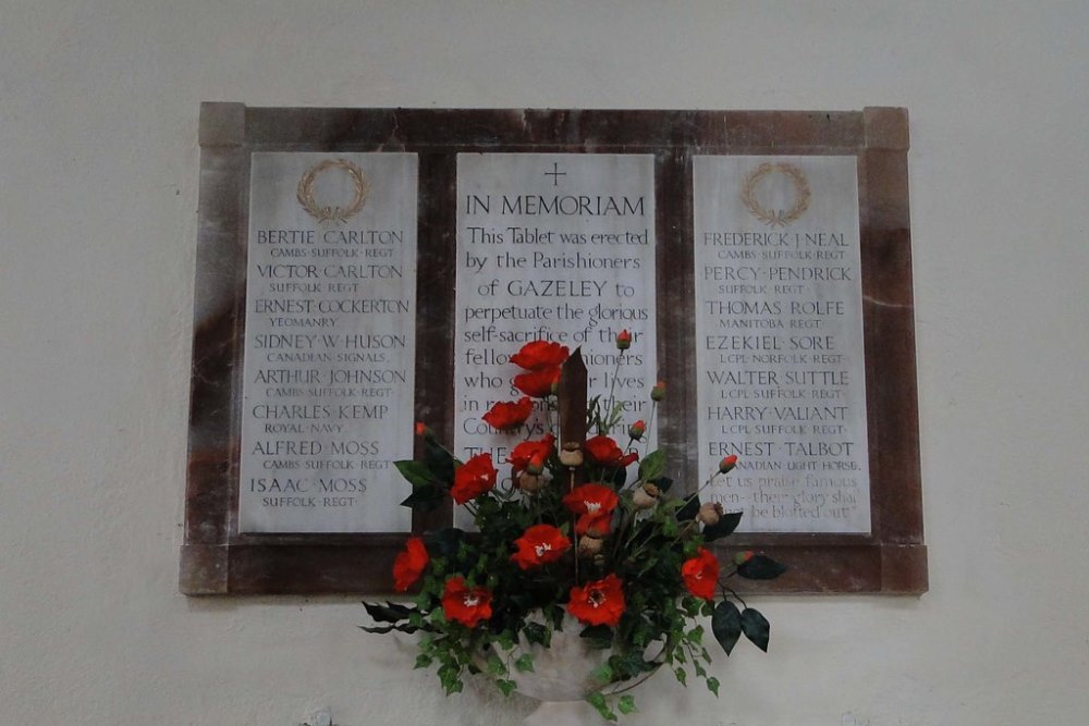 World War I Memorial Parish of Gazeley #1