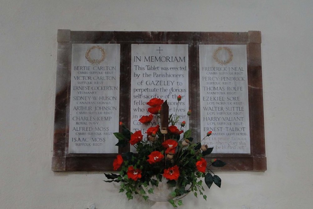 Monument Eerste Wereldoorlog Parochie van Gazeley