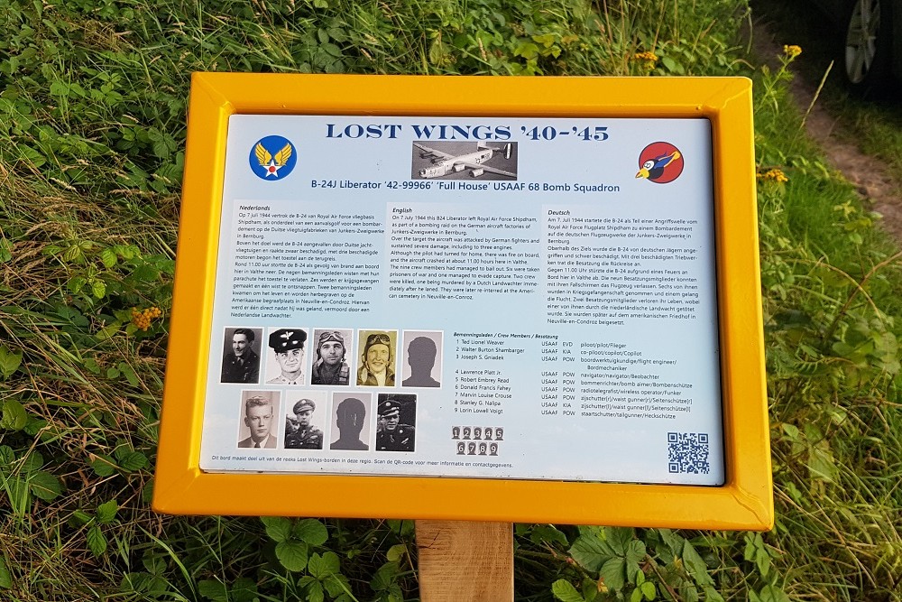 Memorial Sign Crash Location B-24J Liberator ‘42-99966’ ‘Full House’
