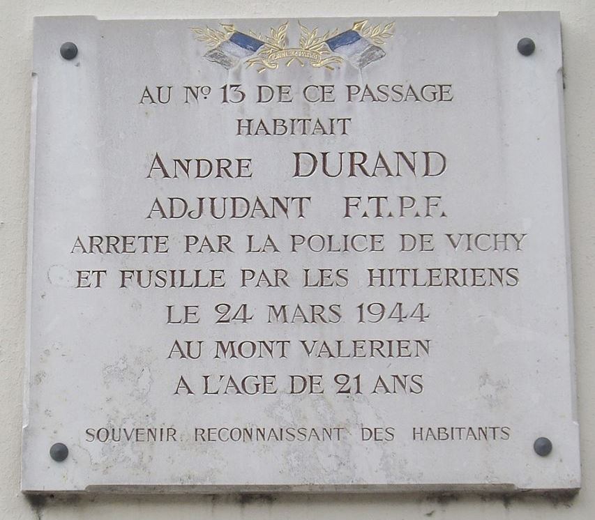 Plaquette André Durand