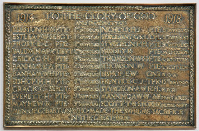 War Memorial Holy Innocents Church Great Barton #1