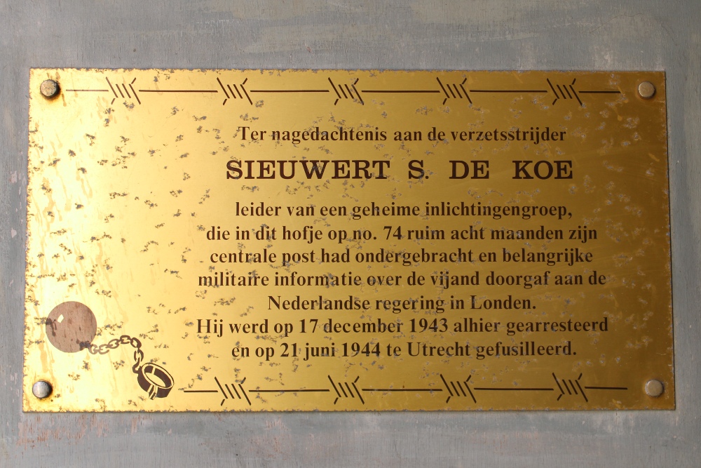 Memorial Resistance Fighter Sieuwert S. de Koe