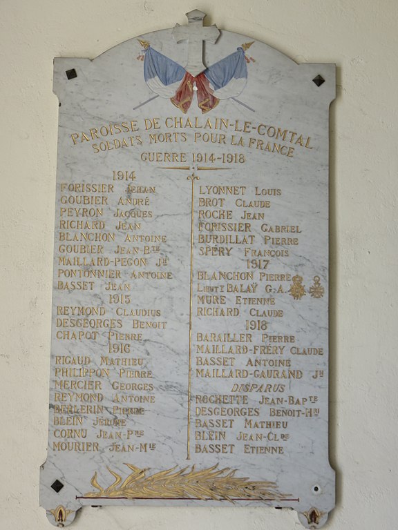 World War I Memorial Chalain-le-Comtal Church #1