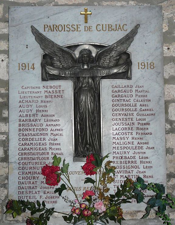 Monument Eerste Wereldoorlog Parochie van Cubjac