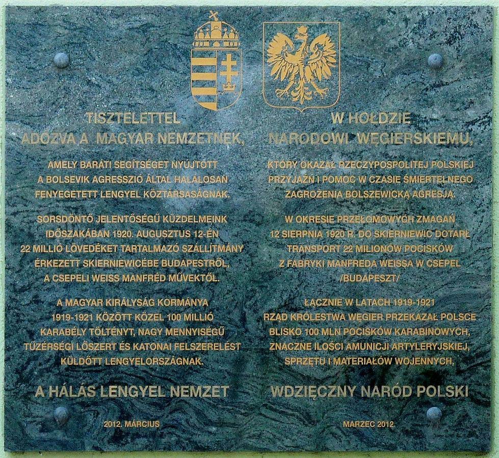 Memorial Hungarian Aid to Poland 1919-1921