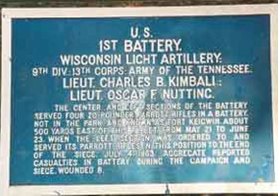 Position Marker 1st Battery Wisconsin Light Artillery (Union) #1
