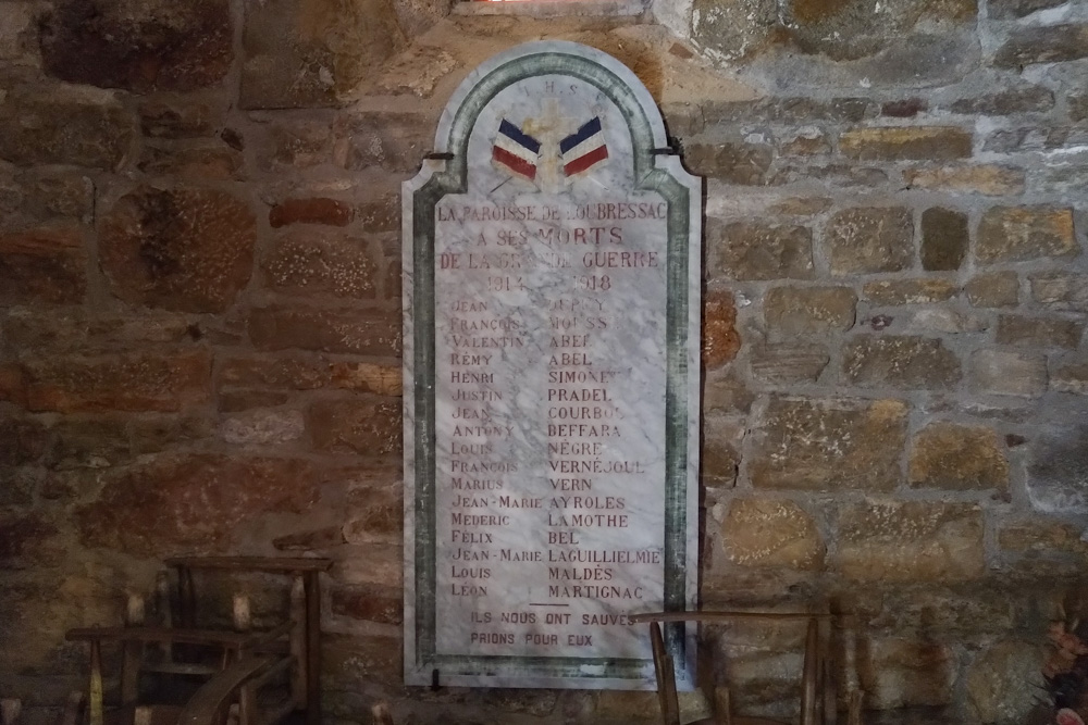 Memorial First World War Loubressac Church