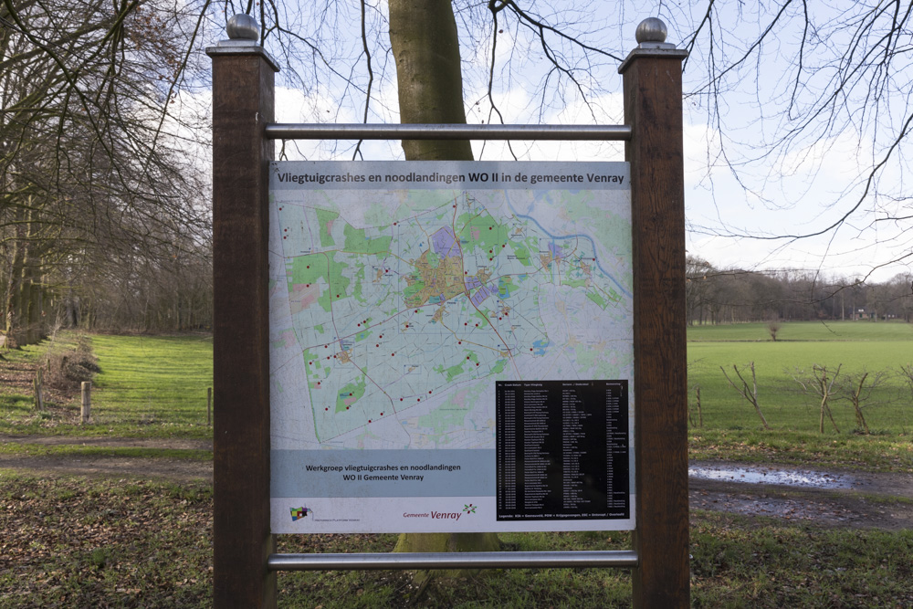 Information Sign Aircraft Crashes and Emergency Landings WW2 in Venray Municipality #1