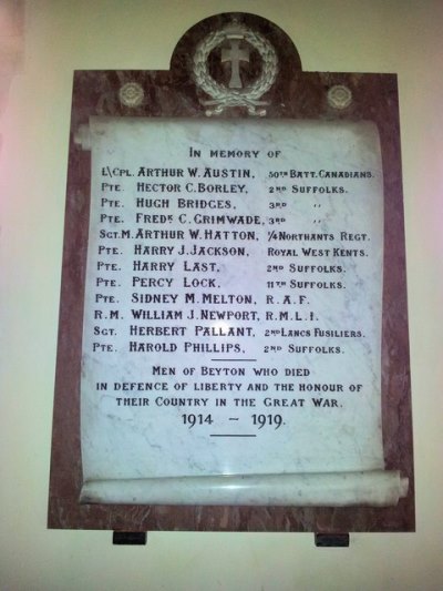 War Memorial All Saints Church Beyton