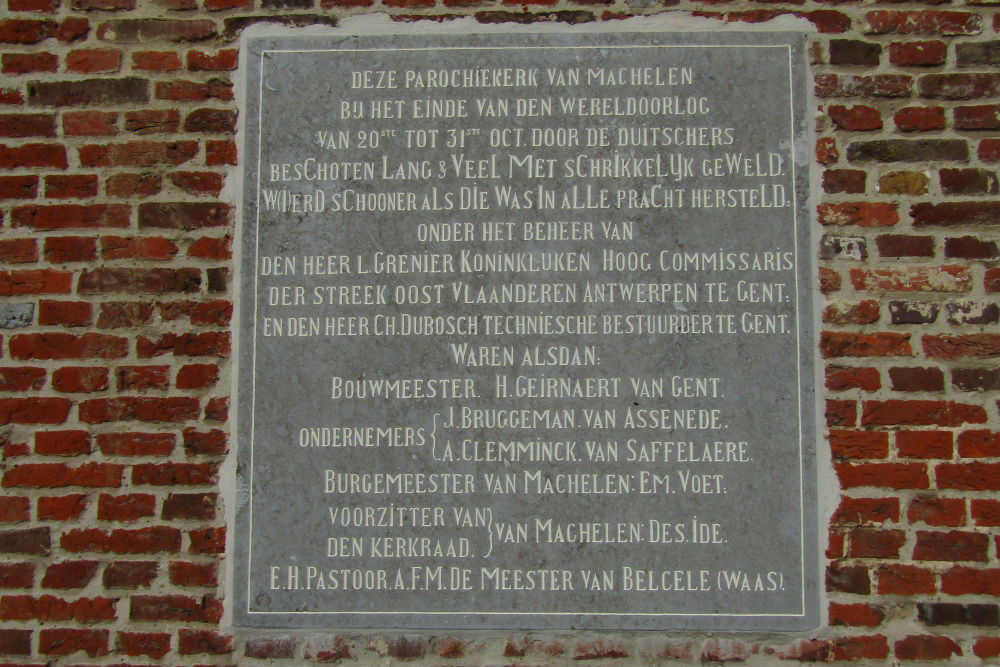 Commemorative Plate Reconstruction Church Machelen-aan-de-Leie #1