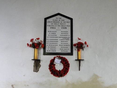 Oorlogsmonument Great Bricett Church