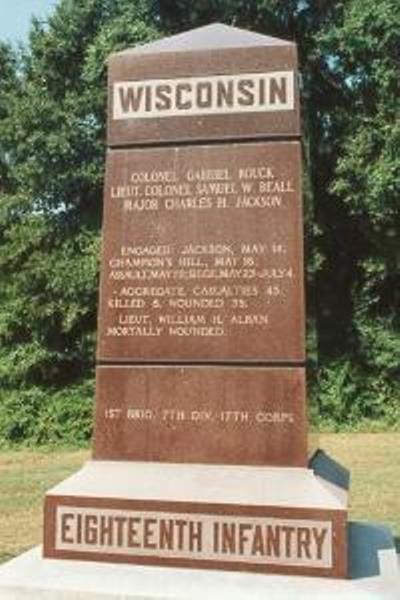 Monument 18th Wisconsin Volunteer Infantry