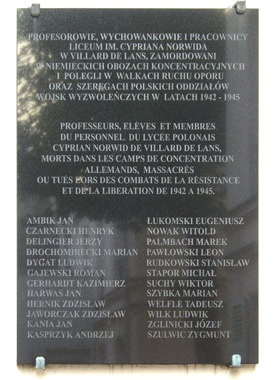 World War II Memorial Lycée Polonais Cyprian Norwid