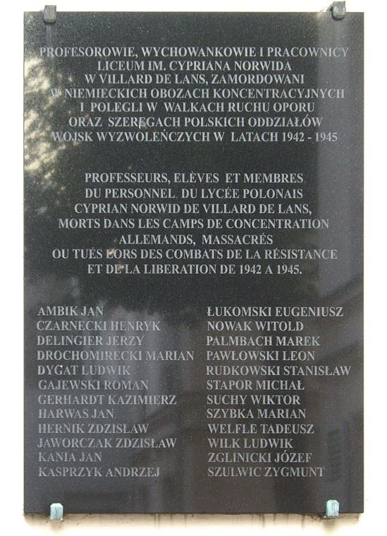 World War II Memorial Lyce Polonais Cyprian Norwid #1