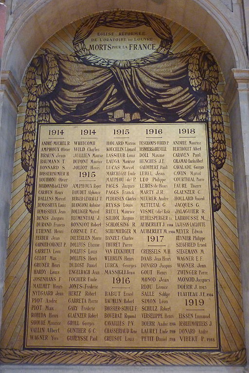 World War I Memorial Temple Protestant de l'Oratoire du Louvre